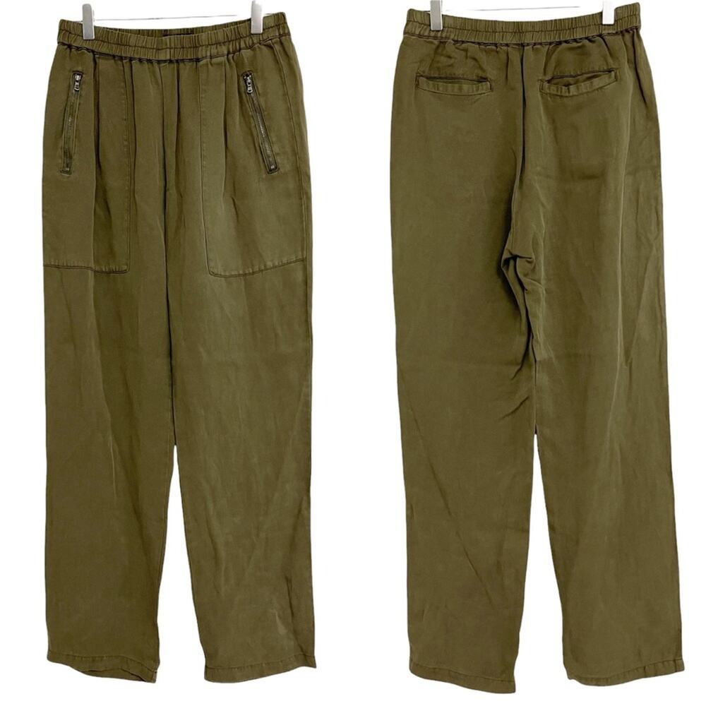 NWOT KAREN KANE Pants Army Green Stretch Waist Band Zipper Tencel Size Small